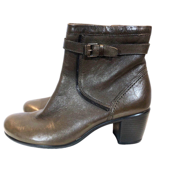 ECCO Touch 55B Ankle Boots Womens 40 US 9-9.5 Brown Leather Heeled Comfort - Picture 3 of 10
